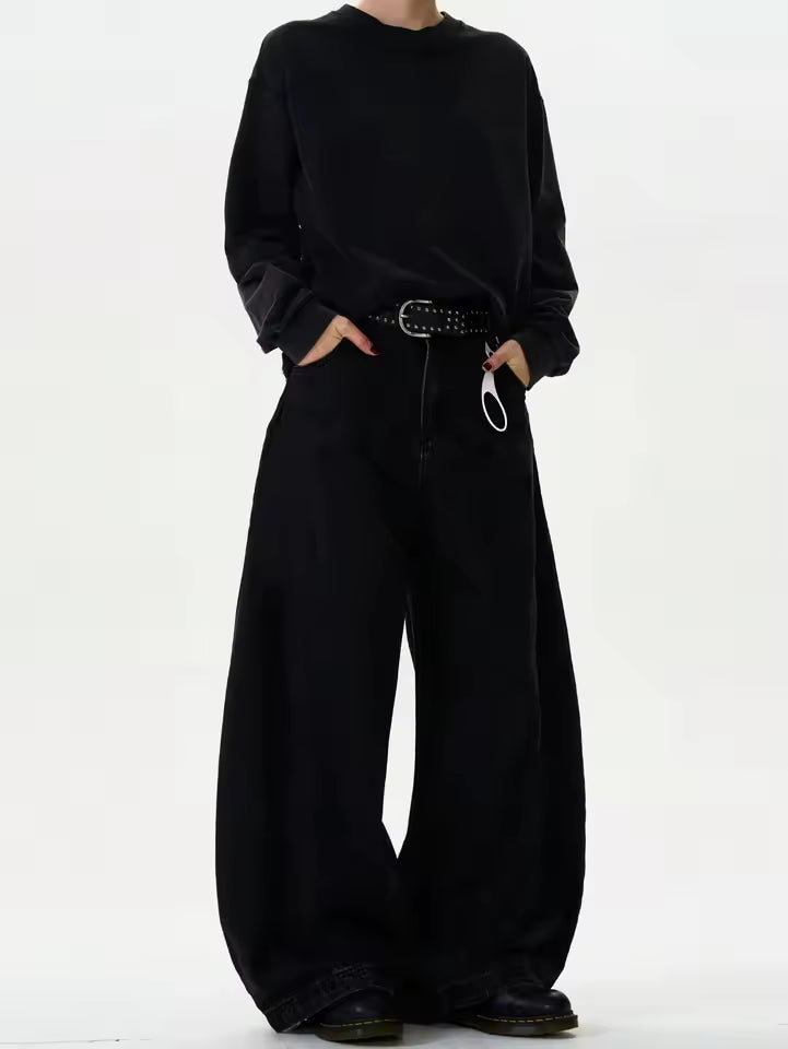 High Streets Frühling Sommer Herren-Jeans Amerikanischer Baggy-Stil Weites Bein Gebogene Schnittlinie Denim-Hose Locker Sitzende Einfarbige Trendige Herrenhose