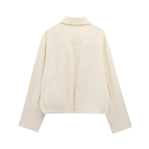 Damen Casual Einfarbige Reißverschluss-Jacke Damen Streetwear mit Revers und Taschen Langarm Schlichte Plissierte Damen-Oberbekleidung Modische Bomberjacke