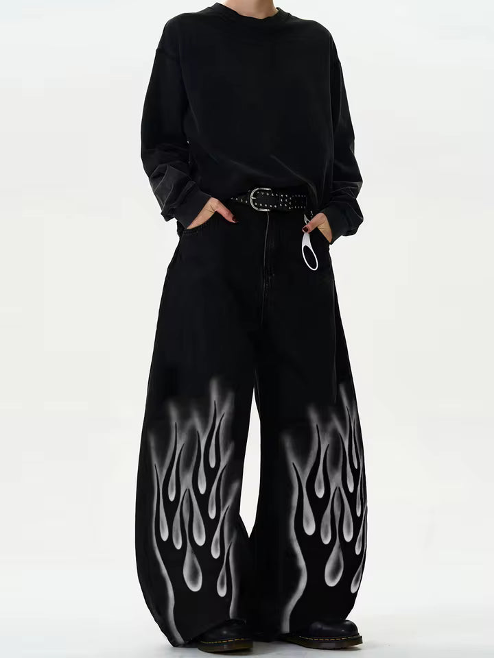 High Streets Frühling Sommer Herren-Jeans Amerikanischer Baggy-Stil Weites Bein Gebogene Schnittlinie Denim-Hose Locker Sitzende Einfarbige Trendige Herrenhose
