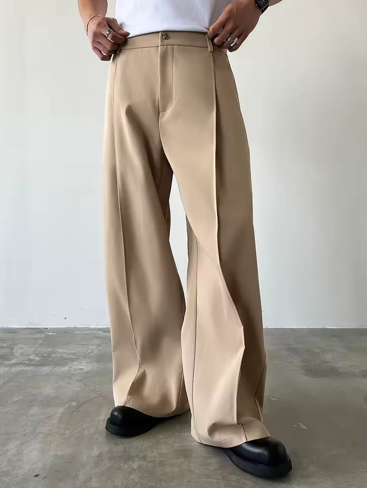 Herren Anzughose mit Hoher Taille und Weitem Bein, Lässige Gerade Hose, Formelle Business-Streetwear Schwarze Hose S-2XL 1 Stück
